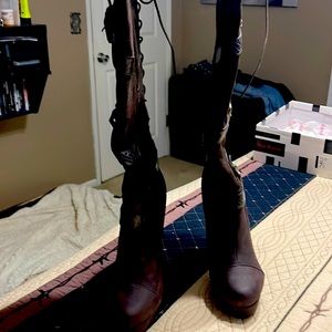 Knee high brown boots lace up n back